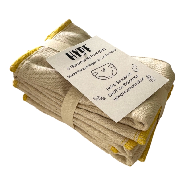 Hypf Prefold 100% Baumwolle - 6er Pack Newborn 28x30cm