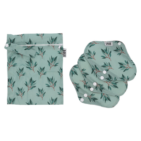 Hypf Slipeinlagen / Binden 3er Set S Bambus Frottee Leaves Green Mit Wetbag