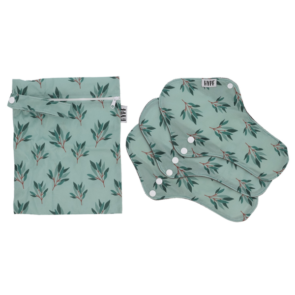 Hypf Slipeinlagen / Binden 3er Set L Bambuskohle Leaves Green Mit Wetbag
